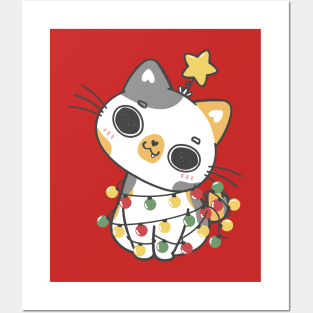 cute kawaii Christmas cat tree cartoon drawing Posters and Art